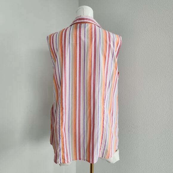 Y2K Basic Editions Orange Pink Striped Sleeveless Button Down Shirt 1X - Picture 5 of 7